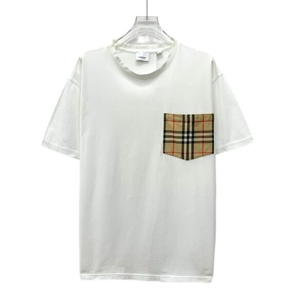 BURBERRY White Cotton T-Shirt With Nova Check Pocket Size M Classic Designer Cas - Picture 1 of 7